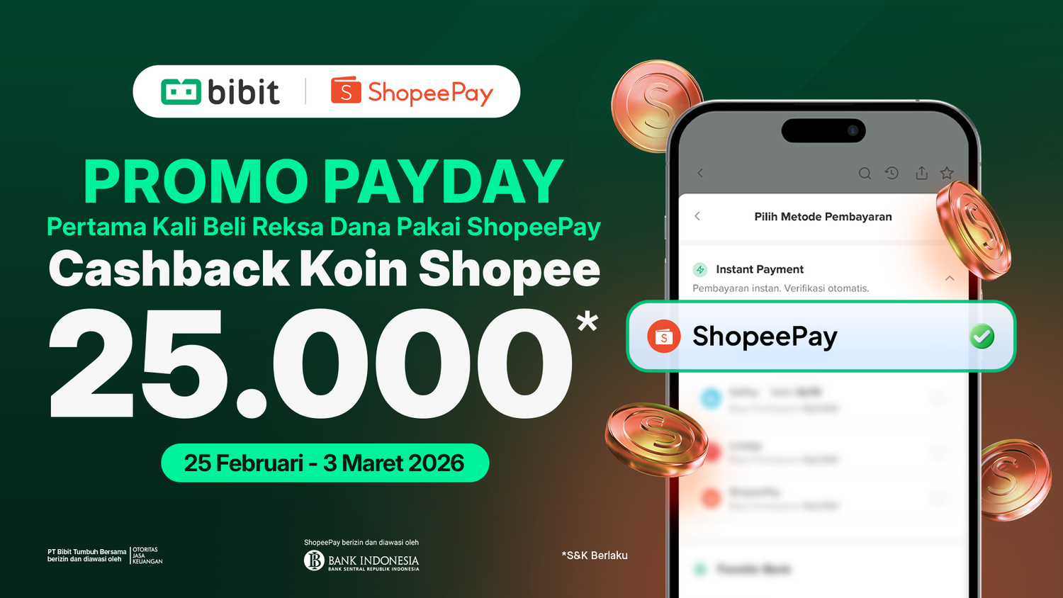 Payday Promo: Investasi Reksa Dana di Bibit Pakai ShopeePay Bisa Dapat Cashback 25.000 Koin Shopee